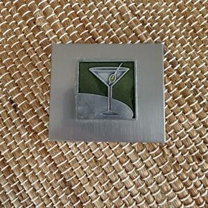 Retro Martini Cocktail Travel Trinket / Pill Case - Silver Tone